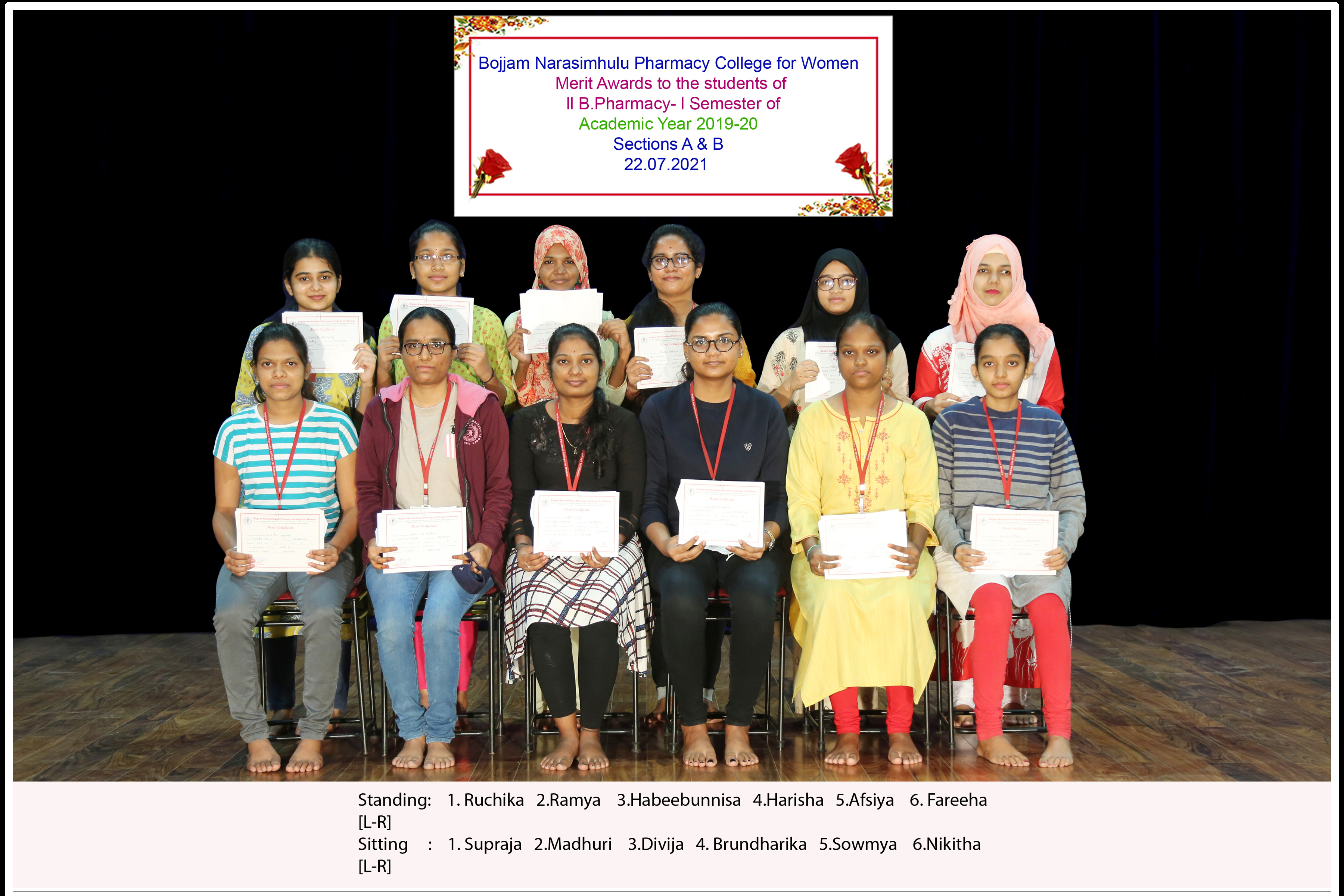 Merit awards to the students of II year I Semester for the Academic year 2019-20